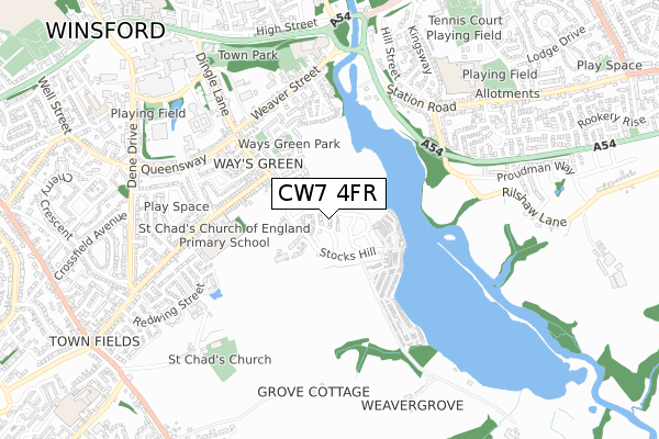 CW7 4FR map - small scale - OS Open Zoomstack (Ordnance Survey)