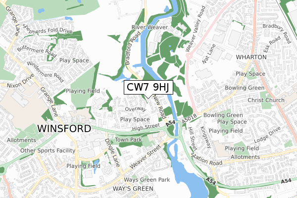 CW7 9HJ map - small scale - OS Open Zoomstack (Ordnance Survey)