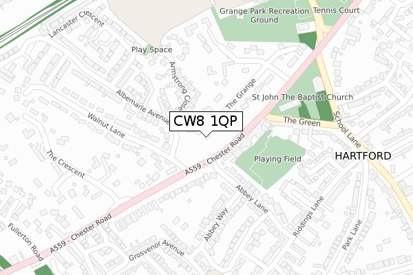 CW8 1QP map - large scale - OS Open Zoomstack (Ordnance Survey)