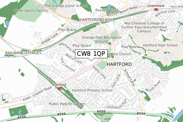 CW8 1QP map - small scale - OS Open Zoomstack (Ordnance Survey)