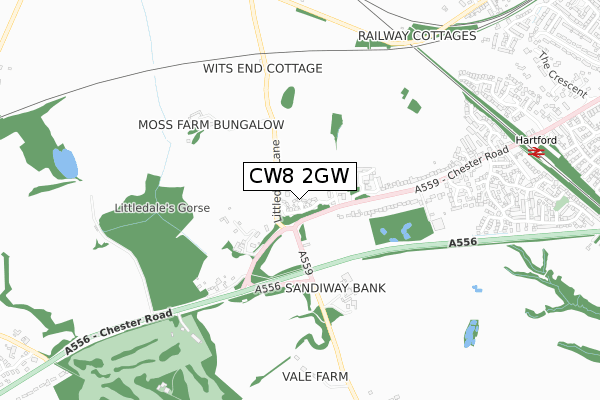 CW8 2GW map - small scale - OS Open Zoomstack (Ordnance Survey)