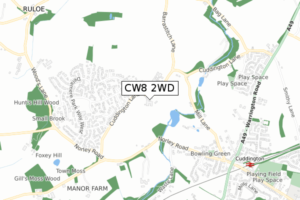 CW8 2WD map - small scale - OS Open Zoomstack (Ordnance Survey)