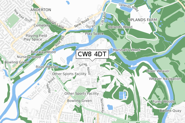 CW8 4DT map - small scale - OS Open Zoomstack (Ordnance Survey)