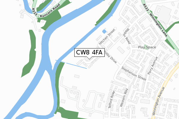 CW8 4FA map - large scale - OS Open Zoomstack (Ordnance Survey)