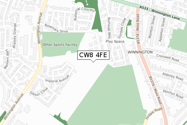 CW8 4FE map - large scale - OS Open Zoomstack (Ordnance Survey)