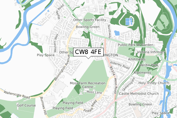 CW8 4FE map - small scale - OS Open Zoomstack (Ordnance Survey)