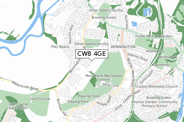 CW8 4GE map - small scale - OS Open Zoomstack (Ordnance Survey)