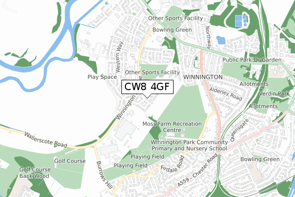 CW8 4GF map - small scale - OS Open Zoomstack (Ordnance Survey)