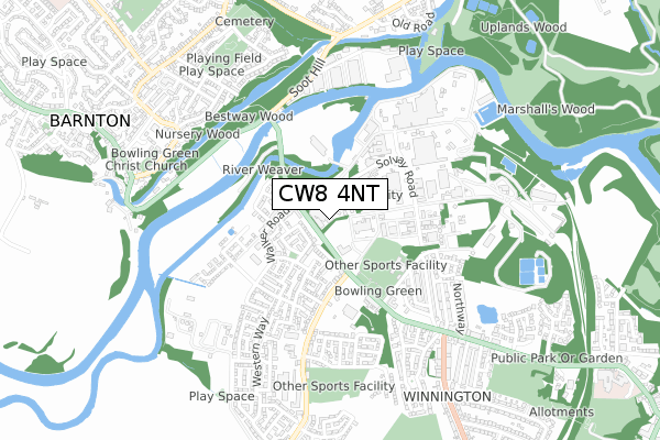 CW8 4NT map - small scale - OS Open Zoomstack (Ordnance Survey)