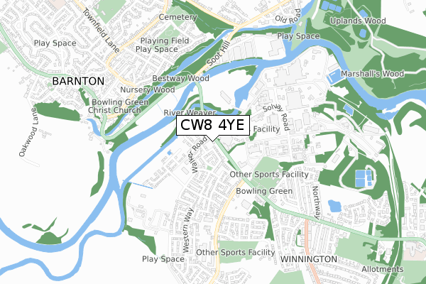 CW8 4YE map - small scale - OS Open Zoomstack (Ordnance Survey)