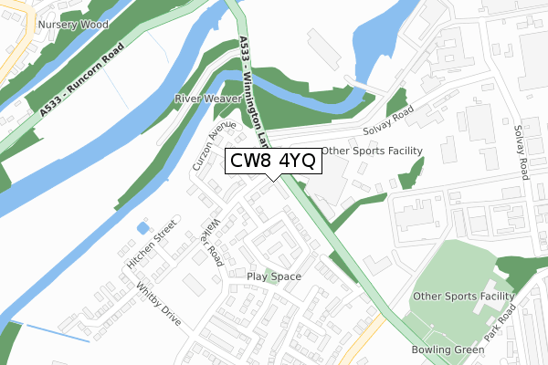 CW8 4YQ map - large scale - OS Open Zoomstack (Ordnance Survey)