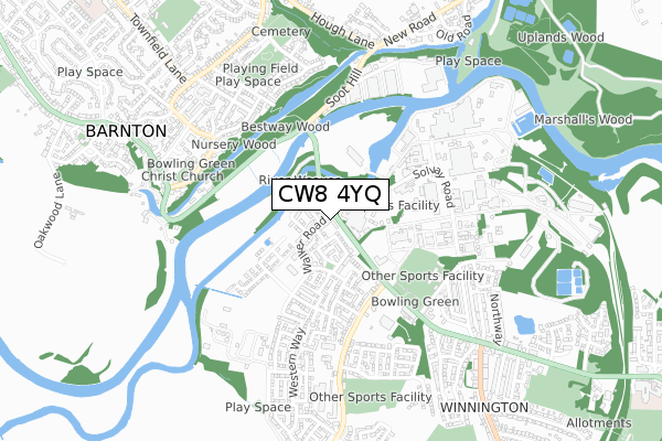 CW8 4YQ map - small scale - OS Open Zoomstack (Ordnance Survey)