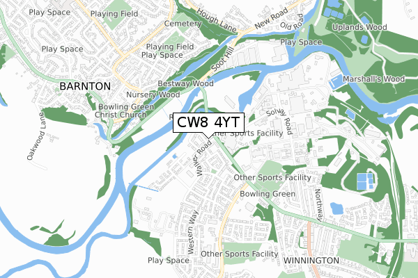 CW8 4YT map - small scale - OS Open Zoomstack (Ordnance Survey)