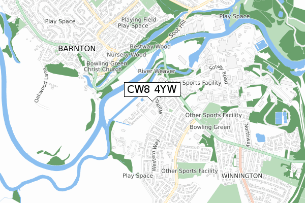 CW8 4YW map - small scale - OS Open Zoomstack (Ordnance Survey)