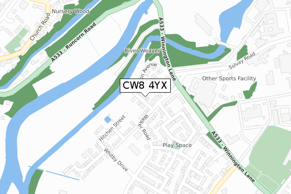 CW8 4YX map - large scale - OS Open Zoomstack (Ordnance Survey)