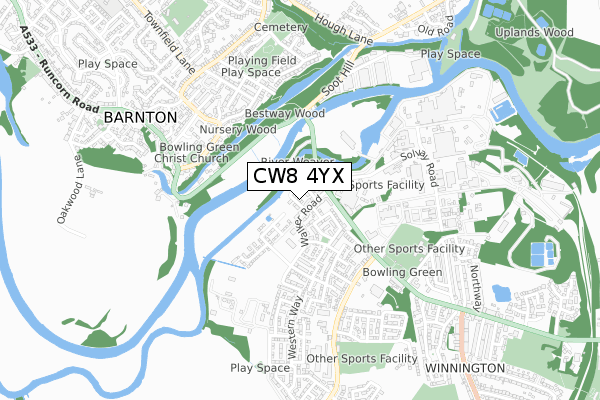 CW8 4YX map - small scale - OS Open Zoomstack (Ordnance Survey)