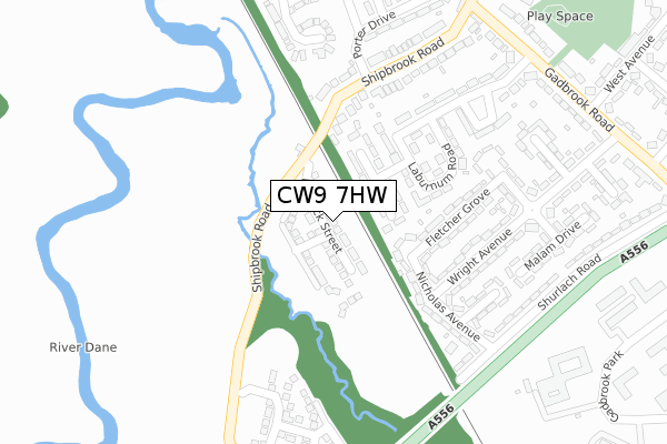 CW9 7HW map - large scale - OS Open Zoomstack (Ordnance Survey)