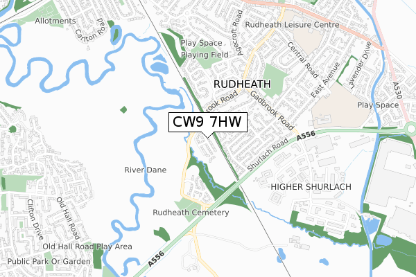 CW9 7HW map - small scale - OS Open Zoomstack (Ordnance Survey)