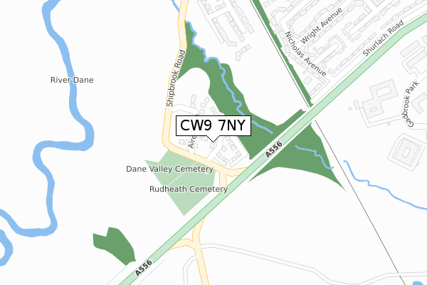 CW9 7NY map - large scale - OS Open Zoomstack (Ordnance Survey)