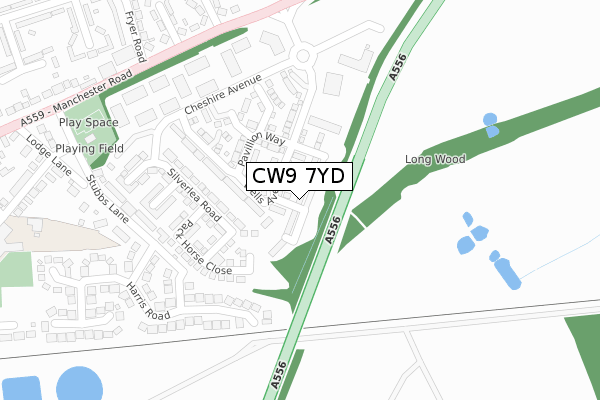 CW9 7YD map - large scale - OS Open Zoomstack (Ordnance Survey)