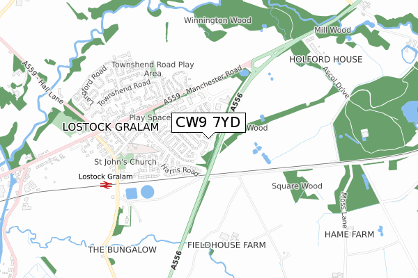 CW9 7YD map - small scale - OS Open Zoomstack (Ordnance Survey)