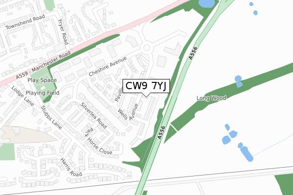 CW9 7YJ map - large scale - OS Open Zoomstack (Ordnance Survey)
