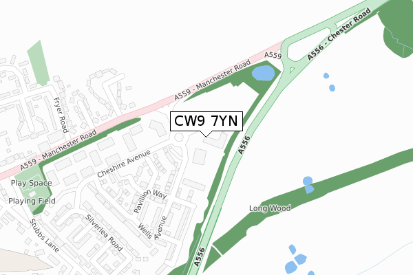 CW9 7YN map - large scale - OS Open Zoomstack (Ordnance Survey)