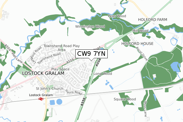 CW9 7YN map - small scale - OS Open Zoomstack (Ordnance Survey)