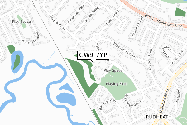 CW9 7YP map - large scale - OS Open Zoomstack (Ordnance Survey)