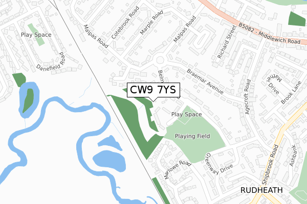 CW9 7YS map - large scale - OS Open Zoomstack (Ordnance Survey)