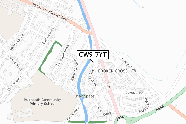 CW9 7YT map - large scale - OS Open Zoomstack (Ordnance Survey)