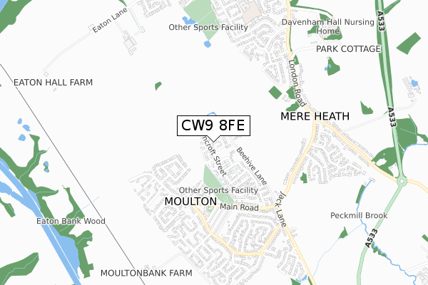 CW9 8FE map - small scale - OS Open Zoomstack (Ordnance Survey)