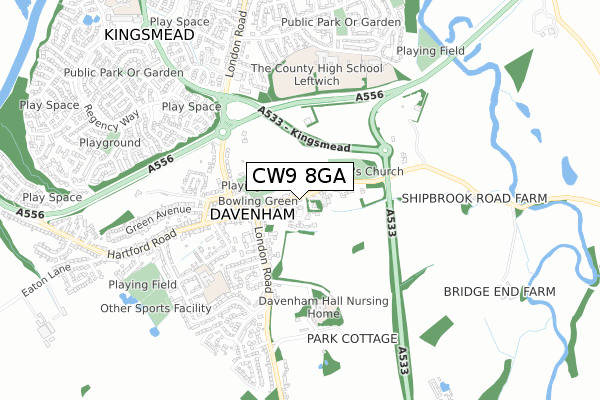 CW9 8GA map - small scale - OS Open Zoomstack (Ordnance Survey)