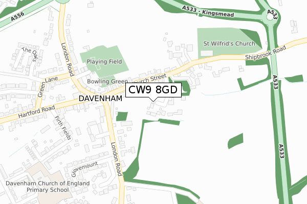 CW9 8GD map - large scale - OS Open Zoomstack (Ordnance Survey)