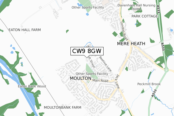 CW9 8GW map - small scale - OS Open Zoomstack (Ordnance Survey)