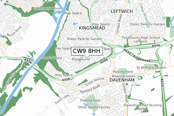 CW9 8HH map - small scale - OS Open Zoomstack (Ordnance Survey)