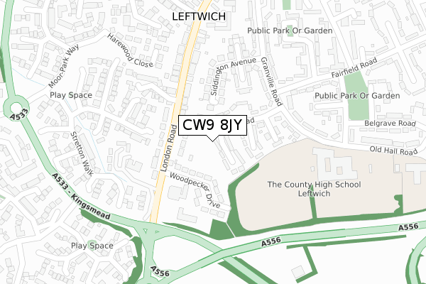 CW9 8JY map - large scale - OS Open Zoomstack (Ordnance Survey)