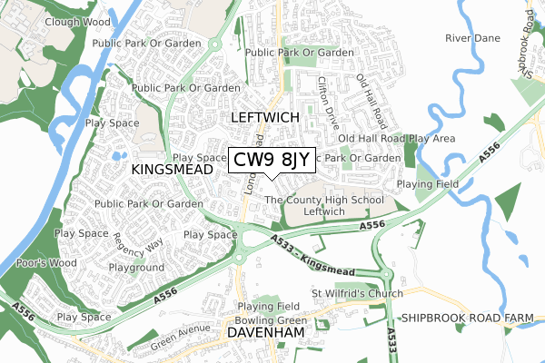 CW9 8JY map - small scale - OS Open Zoomstack (Ordnance Survey)