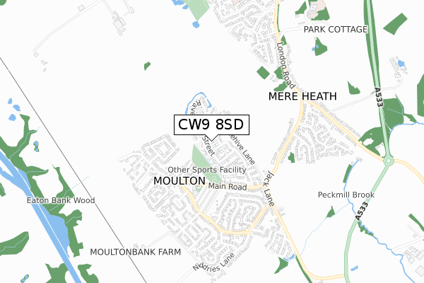 CW9 8SD map - small scale - OS Open Zoomstack (Ordnance Survey)