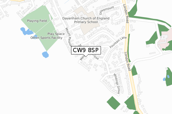 CW9 8SP map - large scale - OS Open Zoomstack (Ordnance Survey)