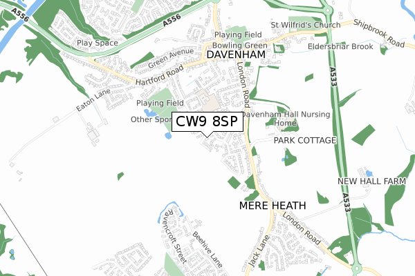 CW9 8SP map - small scale - OS Open Zoomstack (Ordnance Survey)