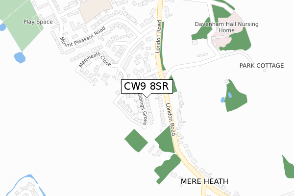 CW9 8SR map - large scale - OS Open Zoomstack (Ordnance Survey)