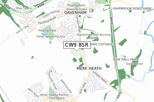 CW9 8SR map - small scale - OS Open Zoomstack (Ordnance Survey)