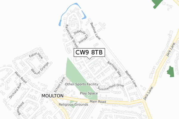 CW9 8TB map - large scale - OS Open Zoomstack (Ordnance Survey)