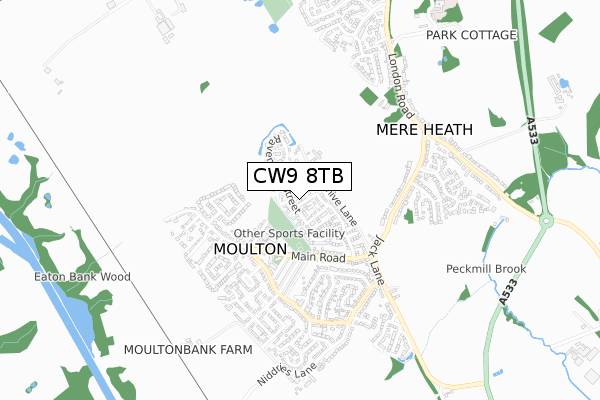 CW9 8TB map - small scale - OS Open Zoomstack (Ordnance Survey)