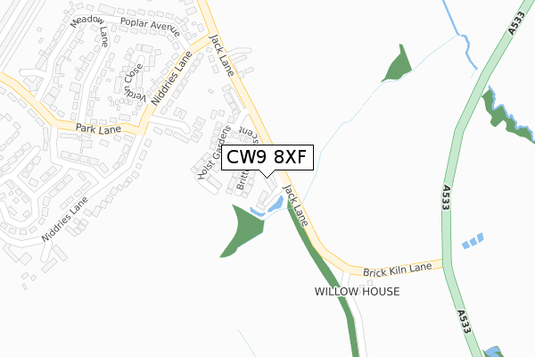 CW9 8XF map - large scale - OS Open Zoomstack (Ordnance Survey)