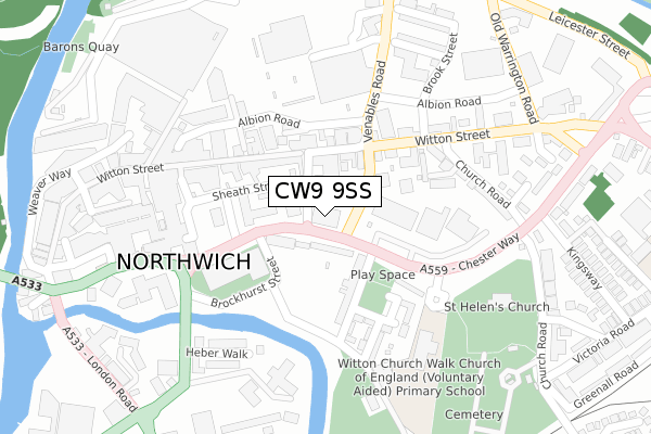 CW9 9SS map - large scale - OS Open Zoomstack (Ordnance Survey)