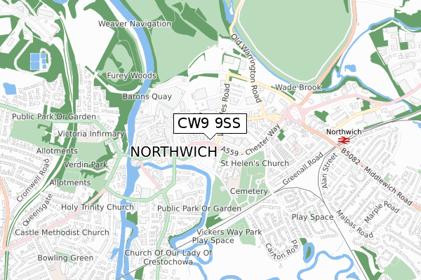 CW9 9SS map - small scale - OS Open Zoomstack (Ordnance Survey)