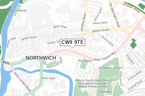 CW9 9TE map - large scale - OS Open Zoomstack (Ordnance Survey)