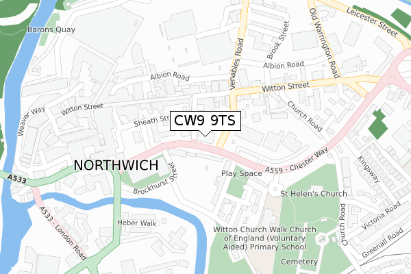 CW9 9TS map - large scale - OS Open Zoomstack (Ordnance Survey)